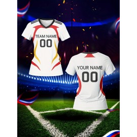 Women's V-Neck Soccer Jersey | Customizable Name & Number | Breathable Polyester | Quick-Dry, Moisture-Wicking | Multi-Color Design for Training and Casual Wear | Spring/Summer/Autumn Sports Apparel
