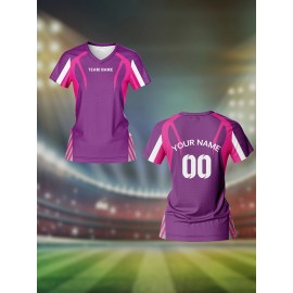 Customizable Women'S V-Neck Soccer Jersey - Pink with White & Purple Accents, Breathable & Quick-Dry, Perfect for Team Training & Fitness, Team Branding Apparel | Customizable Jersey | Comfortable Fit, Soccer Gear