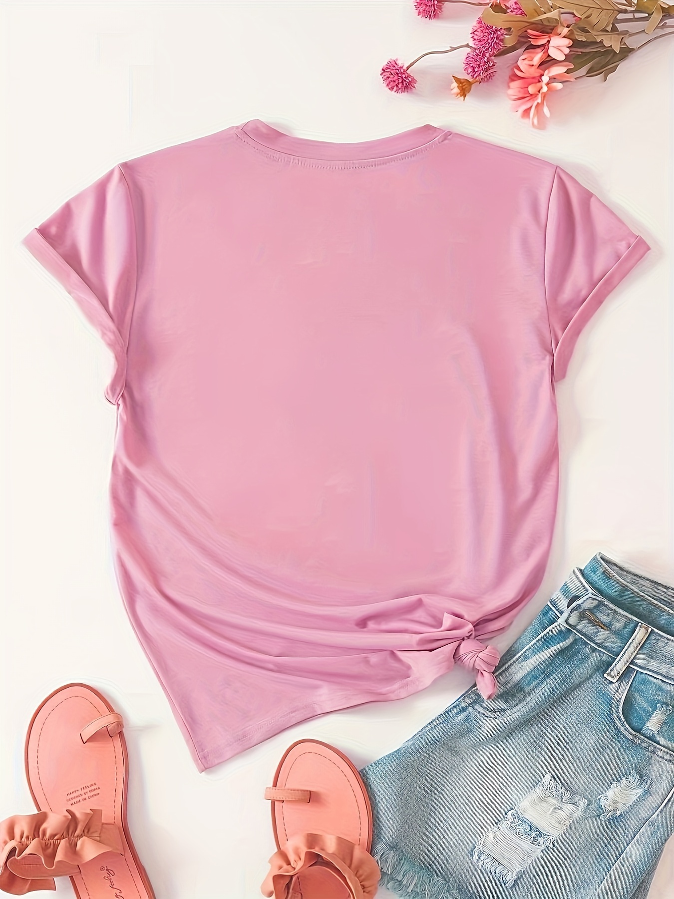 letter casual t shirt, cartoon letter casual t shirt crew neck short sleeves slight stretch sports tee womens activewear details 1